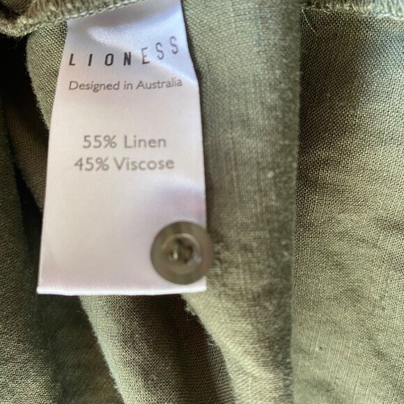 Lioness XS Olive Green Long-Sleeve Ruched Button-Up Mini Dress Linen - Picture 7 of 9